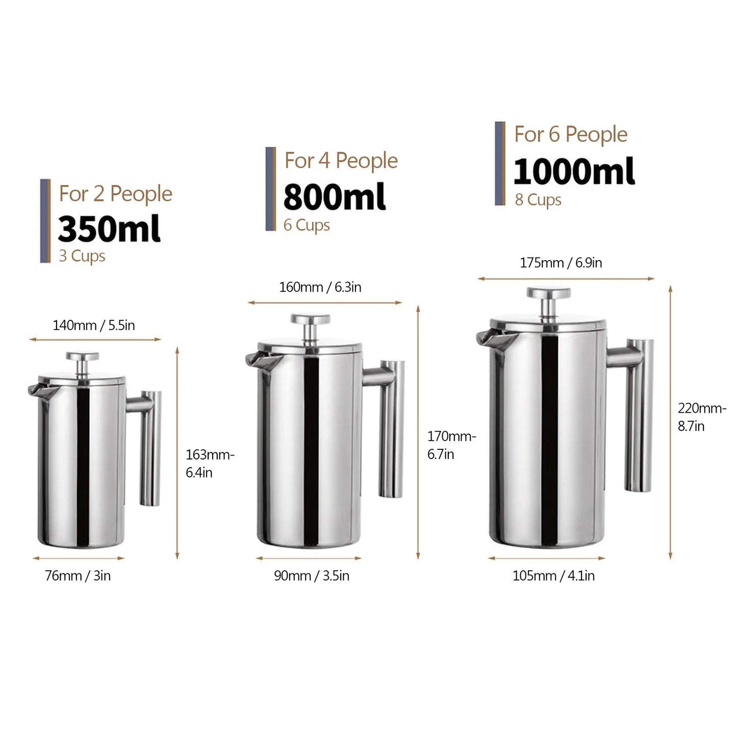 French Press Pot European-style Filter Press Hand-made Coffee Pots Doubleayer Brewing Stainless Steel Quality Coffeeware Teaware